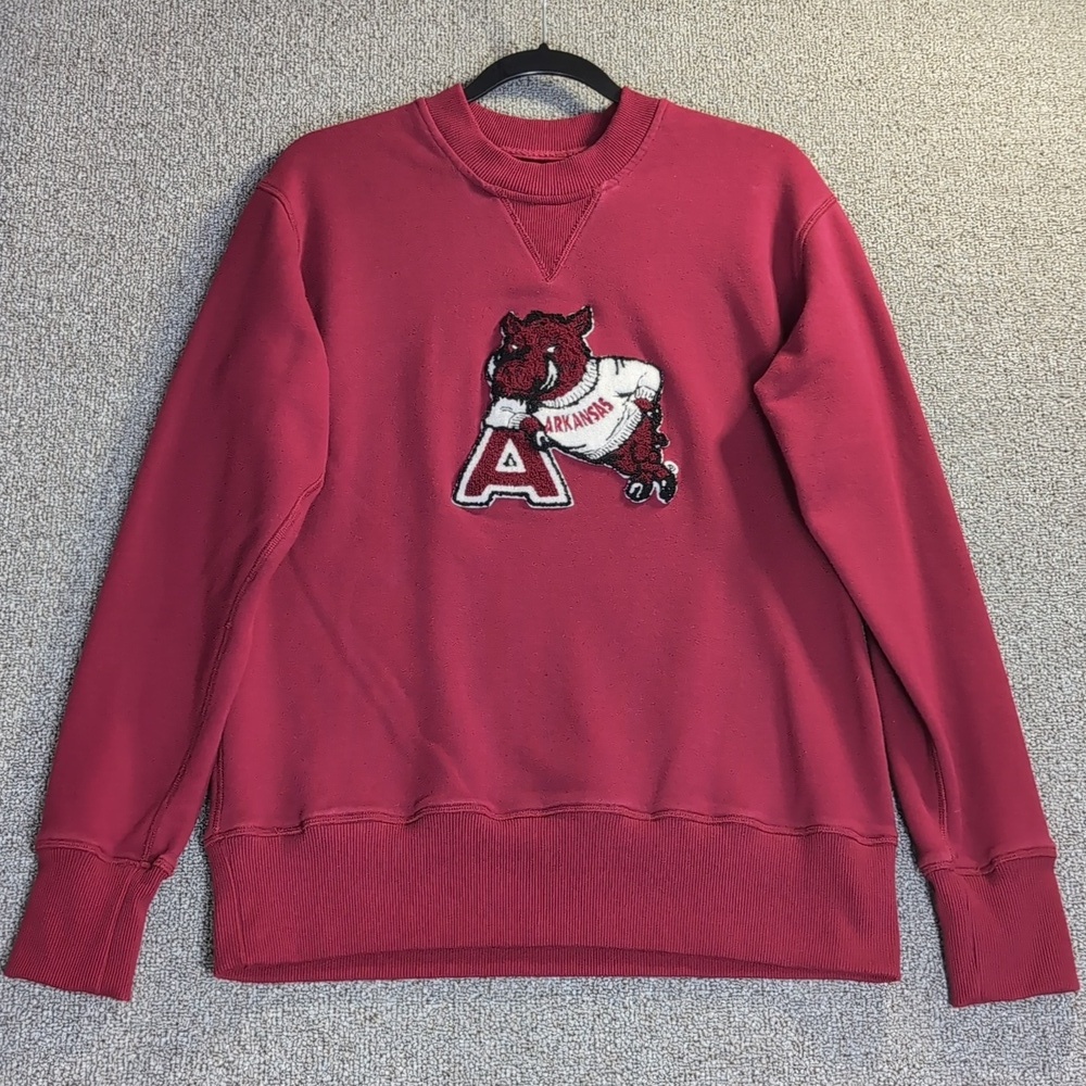 Hillflint Arkansas Razorbacks Chenille Patch Sweatshirt Size Medium Crimson Red